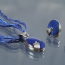 S 02 - Necklace and earrings: oxidized silver, lapis-lazuli, silk